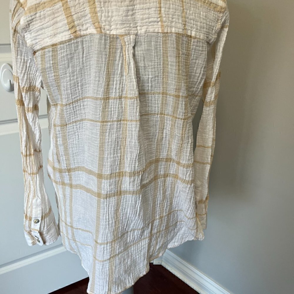 Liverpool Texture Top White and Beige Plaid Size M Excellent Condition - Picture 3 of 3